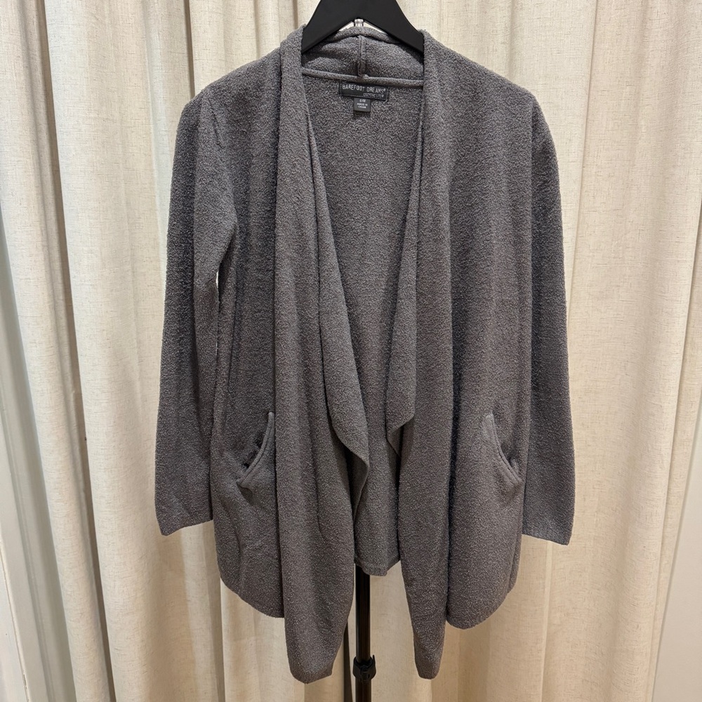 Barefoot Dreams Cozy Chic Gray Fuzzy Cardigan Sweater S/M
